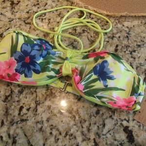 Hollister Bettys Neon Yellow Floral Print Swim Top